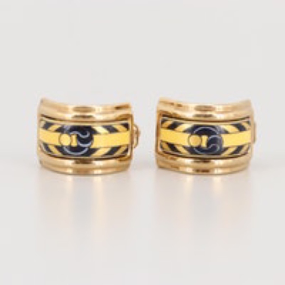 Hermes Jewelry - Hermés Gold Tone Enamel Clip On Earrings